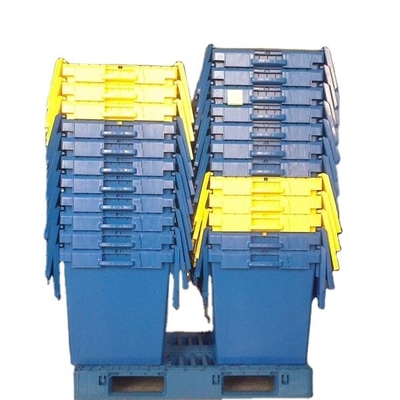 kupować Solid Box Warehouse Stacking PP Attached Lid Nesting Plastic Crate dla łatwego montażu produkcja online
