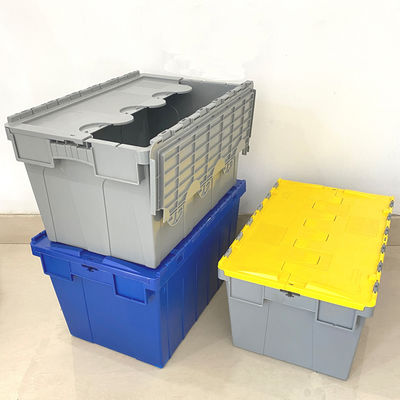 kupować Plastic Crate With Lid Heavy Duty Cheap Plastic Moving Boxes Storage Stackable Attached Lid Container produkcja online