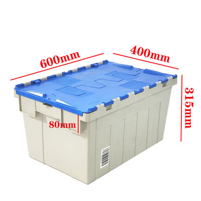 kupować Wytrzymała plastikowa skrzynia do przeprowadzki z pokrywą, wielokrotnego użytku, PP, sztaplowana, plastikowe skrzynki 600*400*315mm produkcja online